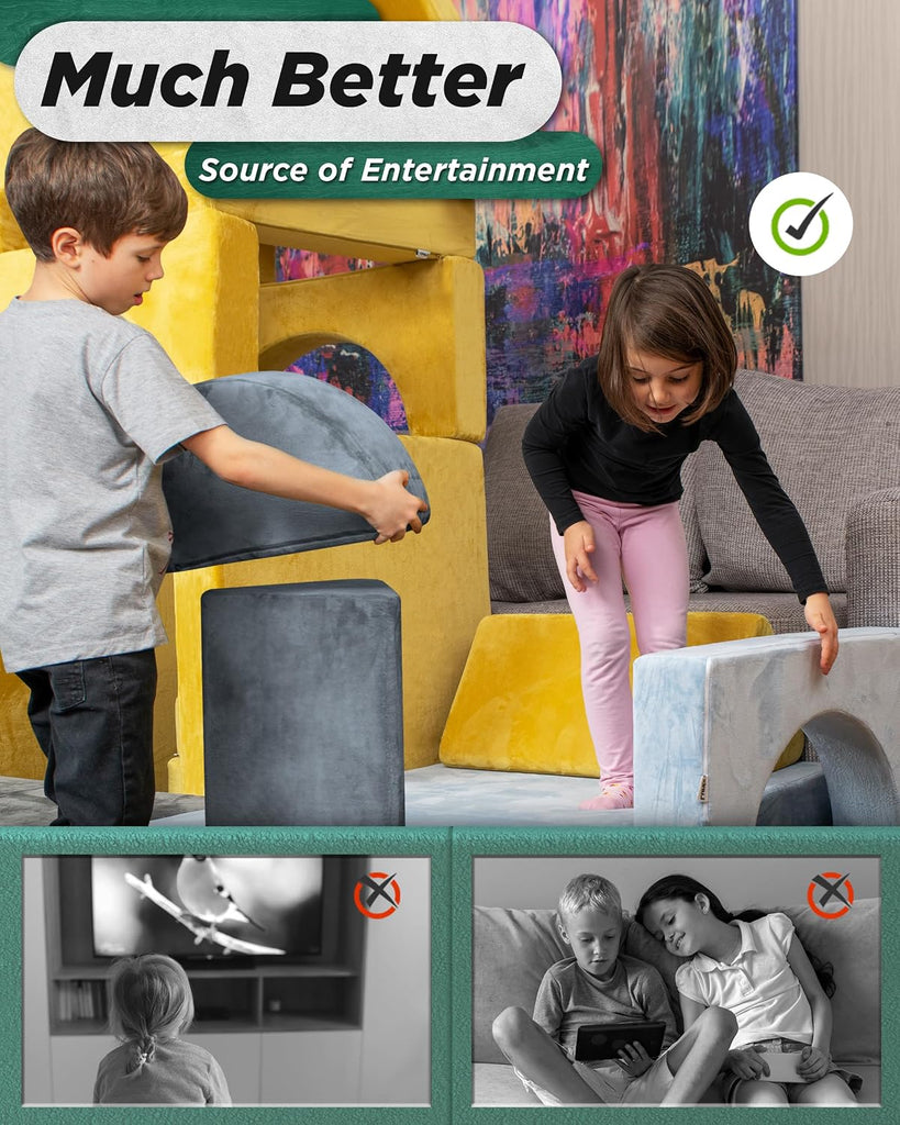 Modular Kids Play Couch, Piece Fort Building & Climbing Foam Set