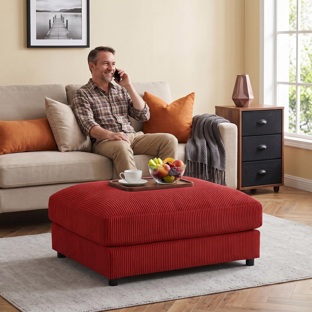 40" Rectangle Corduroy Ottoman Oversized Upholstered Footrest(Red)