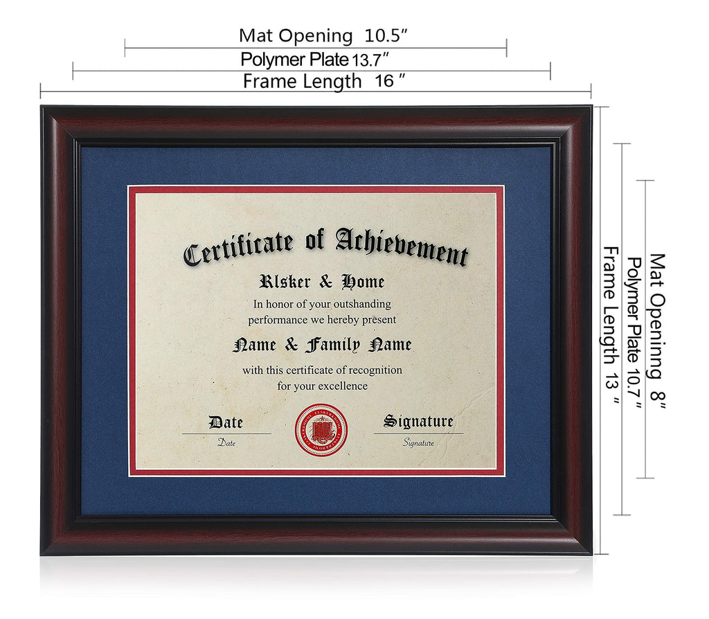 8.5x11 Certificate Frame Cherry with Navy Red Rim Mat