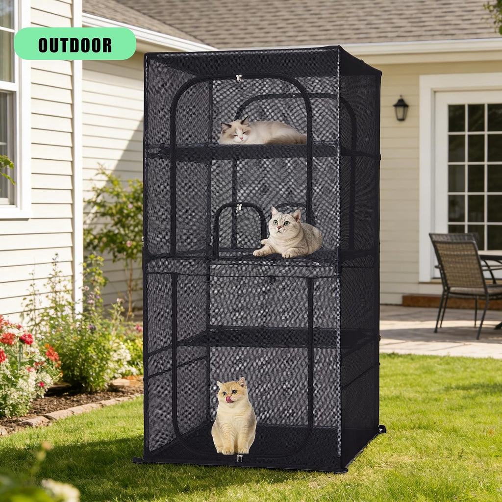 Catio Outdoor Cat Enclosure, 4 Tiers Window Catio, Upgraded Mesh