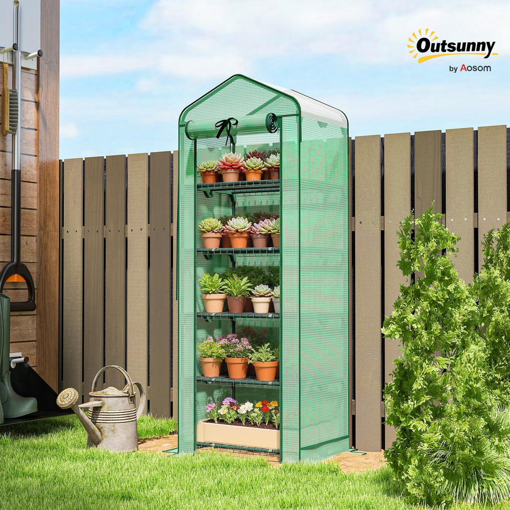 5 Tier Mini Greenhouse w/ Screen Roof 27.6" x 19.7" x 75.6" Green