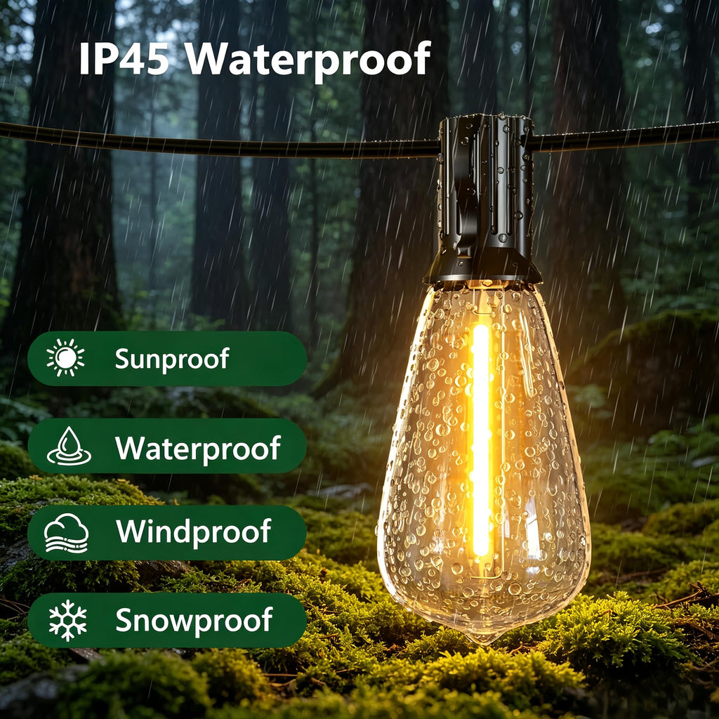 60FT Outdoor String Lights ST38 LED with Remote Waterproof Dimmable