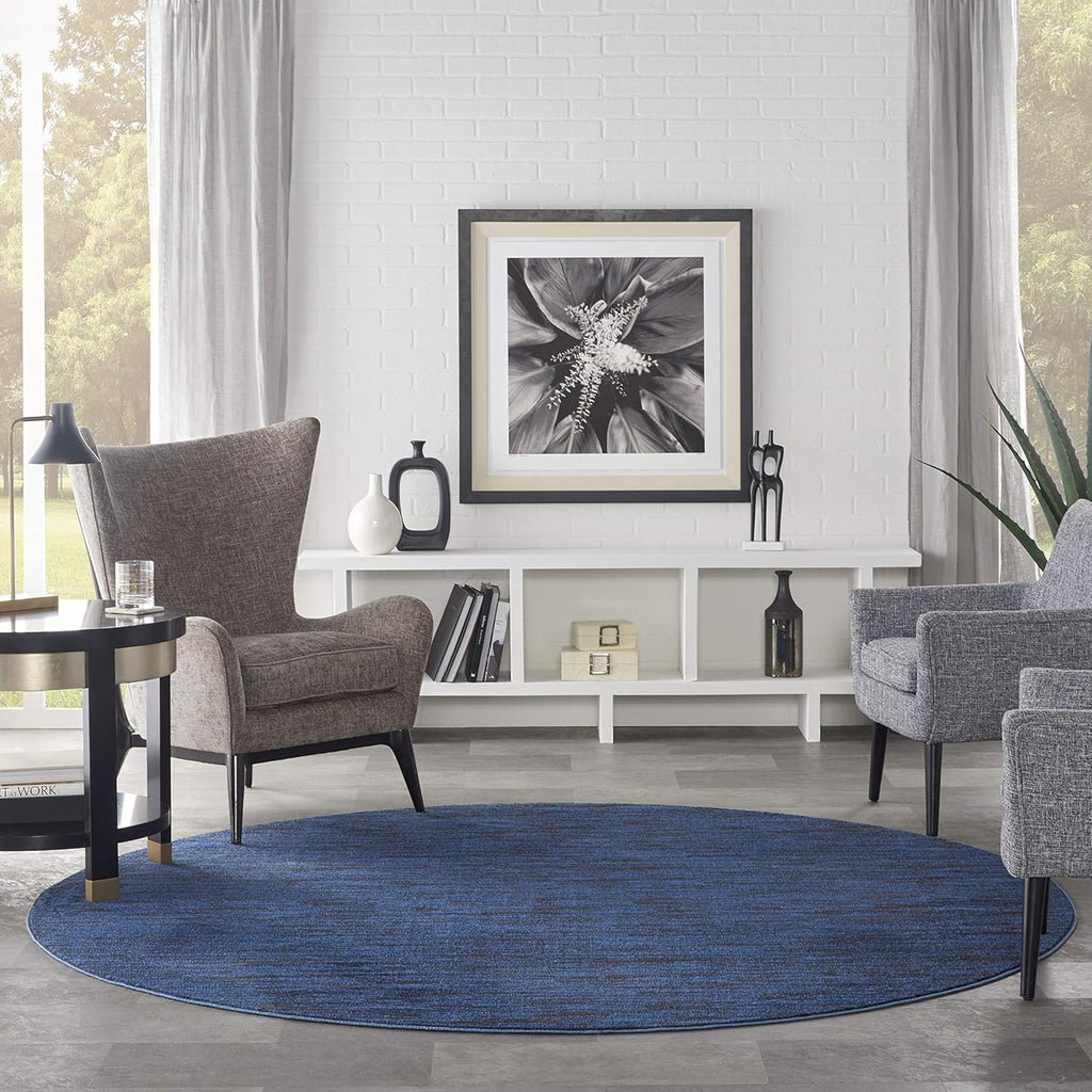 Home Nourison Essentials Midnight Blue 8' x Round Area Rug - Easy Clean, Non Shedding, Bed Room, Liv