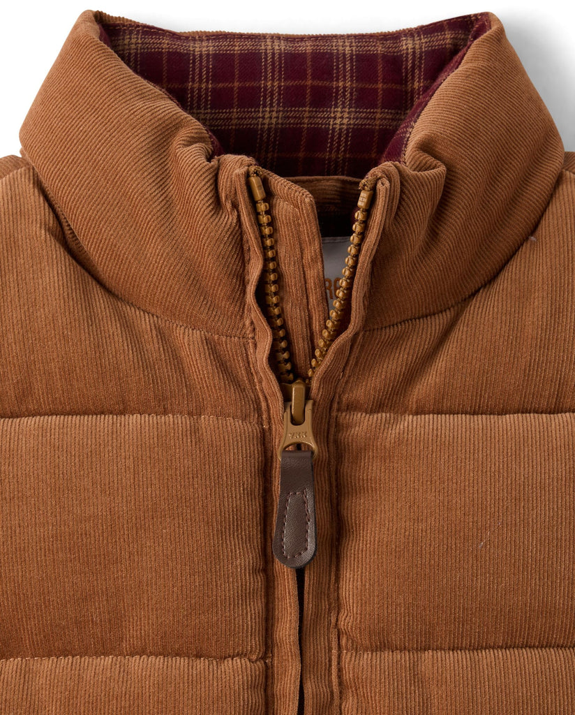 Boys,and Toddler Flannel Lined Puffer Vest,Antler Brown