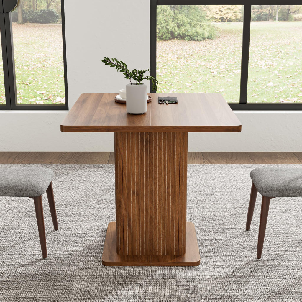Small Square Dining Table for 2-4, 31.5 Inch Farmhouse Kitchen Table with 2-Tier Storage Shelf, Modern Wood Dinner