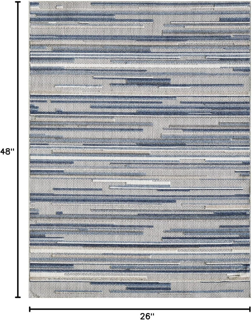 2' x 4' Blue Abstract Striped Indoor Outdoor Area Rug
