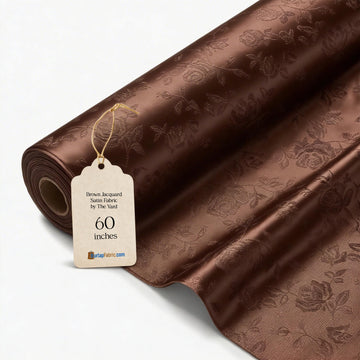 Brown Satin Brocade Fabric by The Yard - Woven Floral Fabric, Luxurious Sheen, Lightweight and Crisp Drape - Ideal