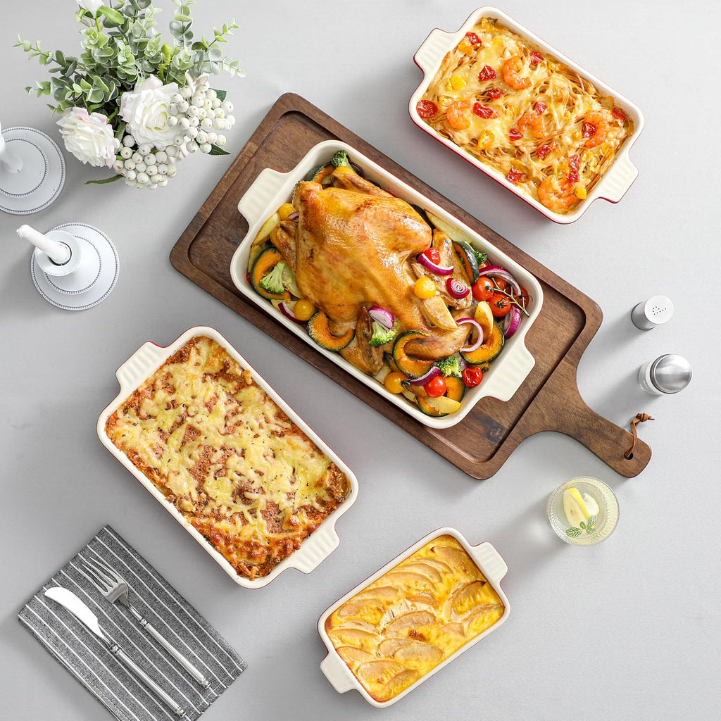 Bakeware Set of 4, Porcelain Pans Set for Oven, Casserole Dish, Ceramic Rectangular Dish Lasagna Pans for Cooking