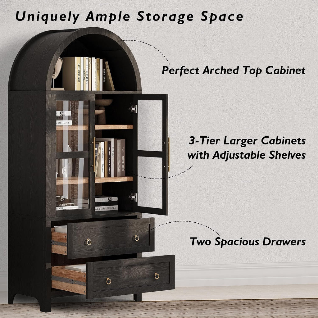 Arched Curio Cabinet with Glass Doors 4 Tier Display Cabinet with 2 Dr