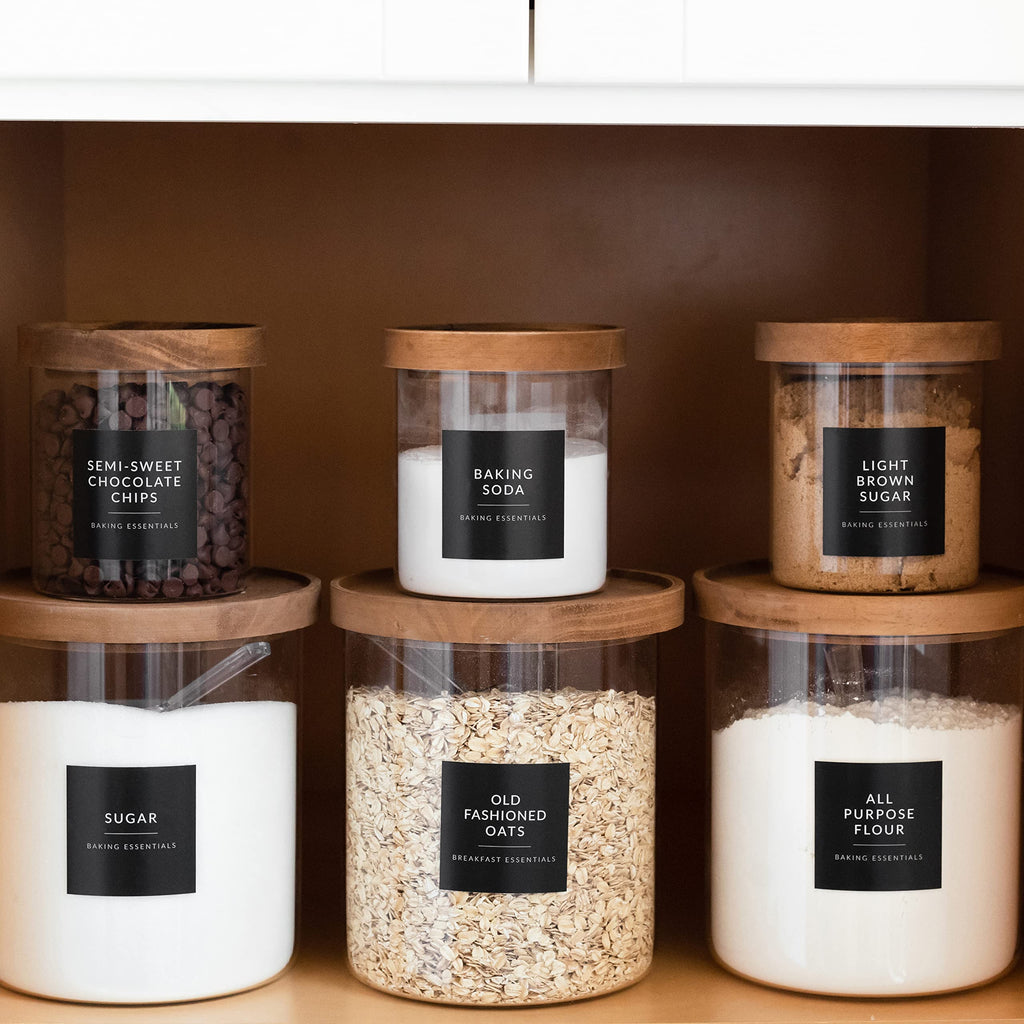 Black Labels for Containers, 180 Labels for Food Storage Container, Pantry Labels for Food Storage, Organize Pantry