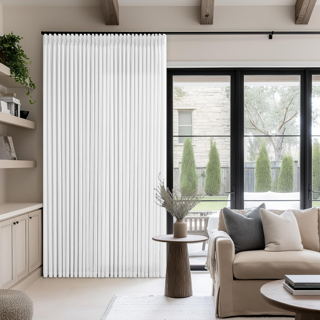 Snow White Linen Curtains Pinch Pleated 84 Inches Long