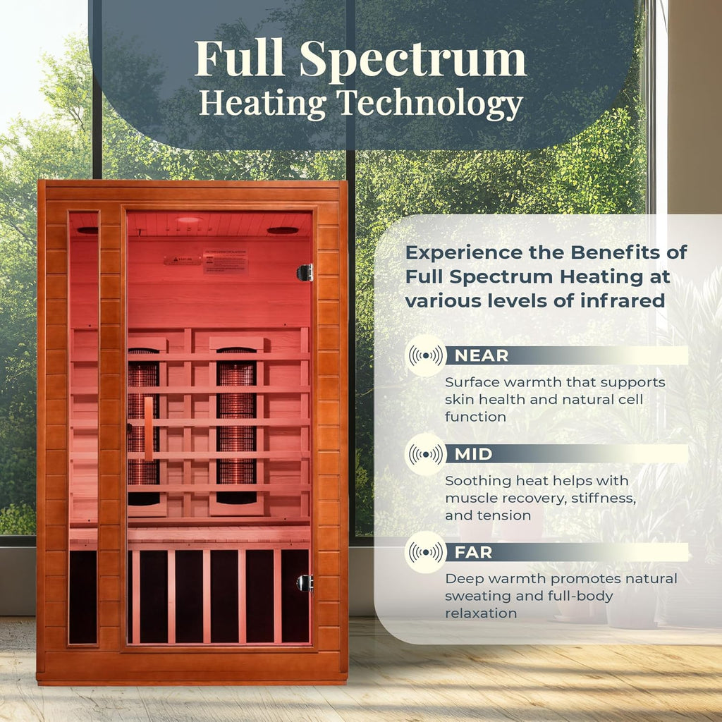 DYNAMIC SAUNAS Cordoba 2-Person Full Spectrum Infrared Sauna with Red Light Therapy & Bluetooth Speakers | Personal