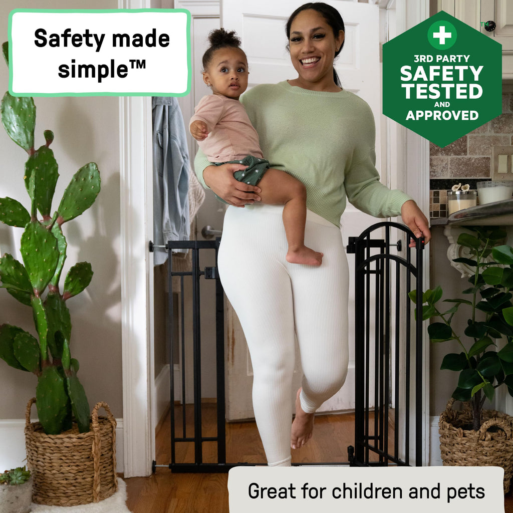 Multi-Use Decorative Extra Tall Walk-Thru Baby Gate, Fits Openings 28.5-48 Inch (Pack of 1), Black Metal, for