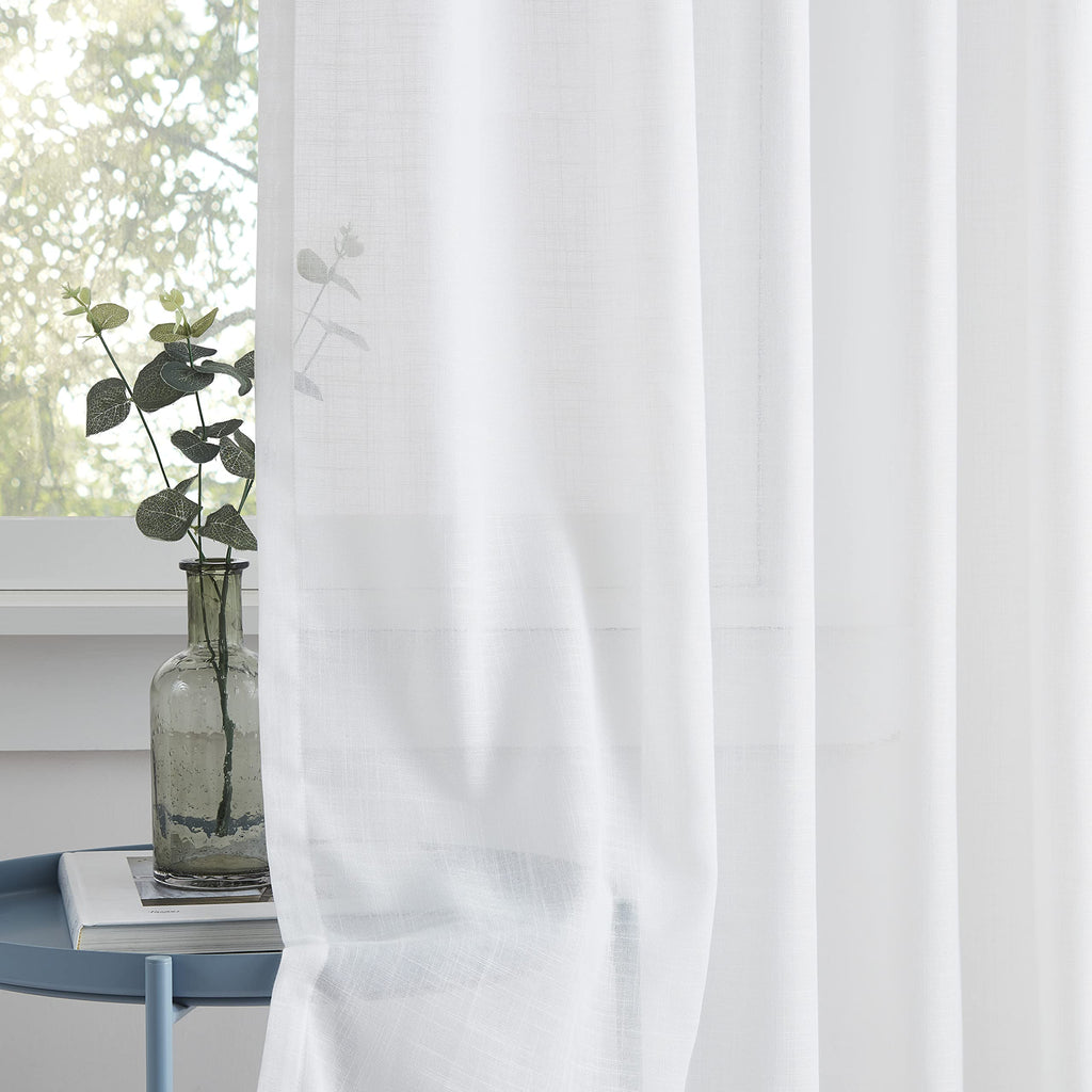 White Pinch Pleat Sheer Curtain Crosshatch Textured 40"x120"x2