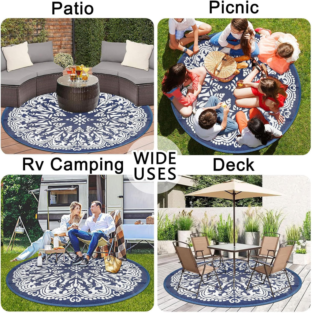 Round Outdoor Patio Rugs 6Ft Waterproof Indoor Outdoor Area Rugs Clearance Reversible Straw Rugs Circle Area Rugs for