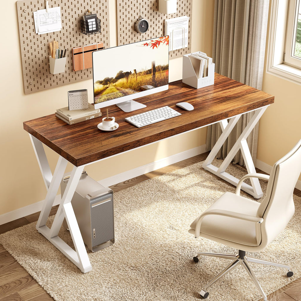 55 Inch Large Simple Industrial Computer Desk Study Writing Table Home Office Workstation, Brown