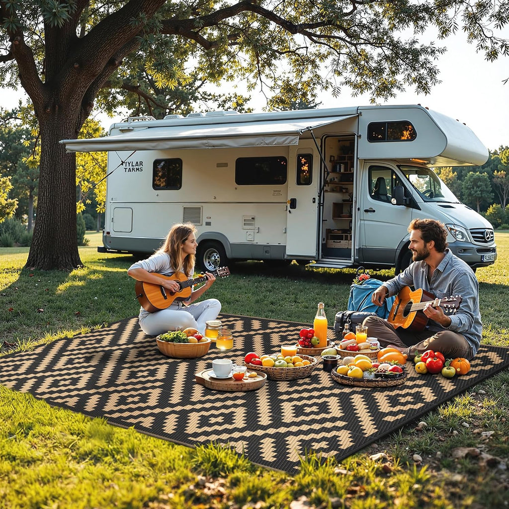 Outdoor Rug, Waterproof Plastic Rugs, Black Brown