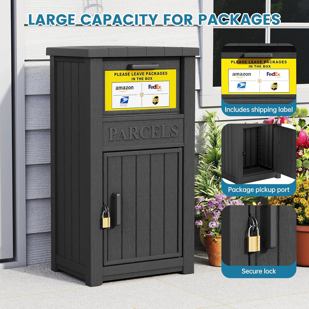 Package Delivery Box with Sign, Large Lockable & Weatherproof Anti-Theft Parcel Drop Box Storage