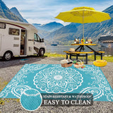 Waterproof Outdoor Rug 9x12, Reversible Plastic Straw Patio Camping Rug, Indoor Outdoor RV Mat Carpe
