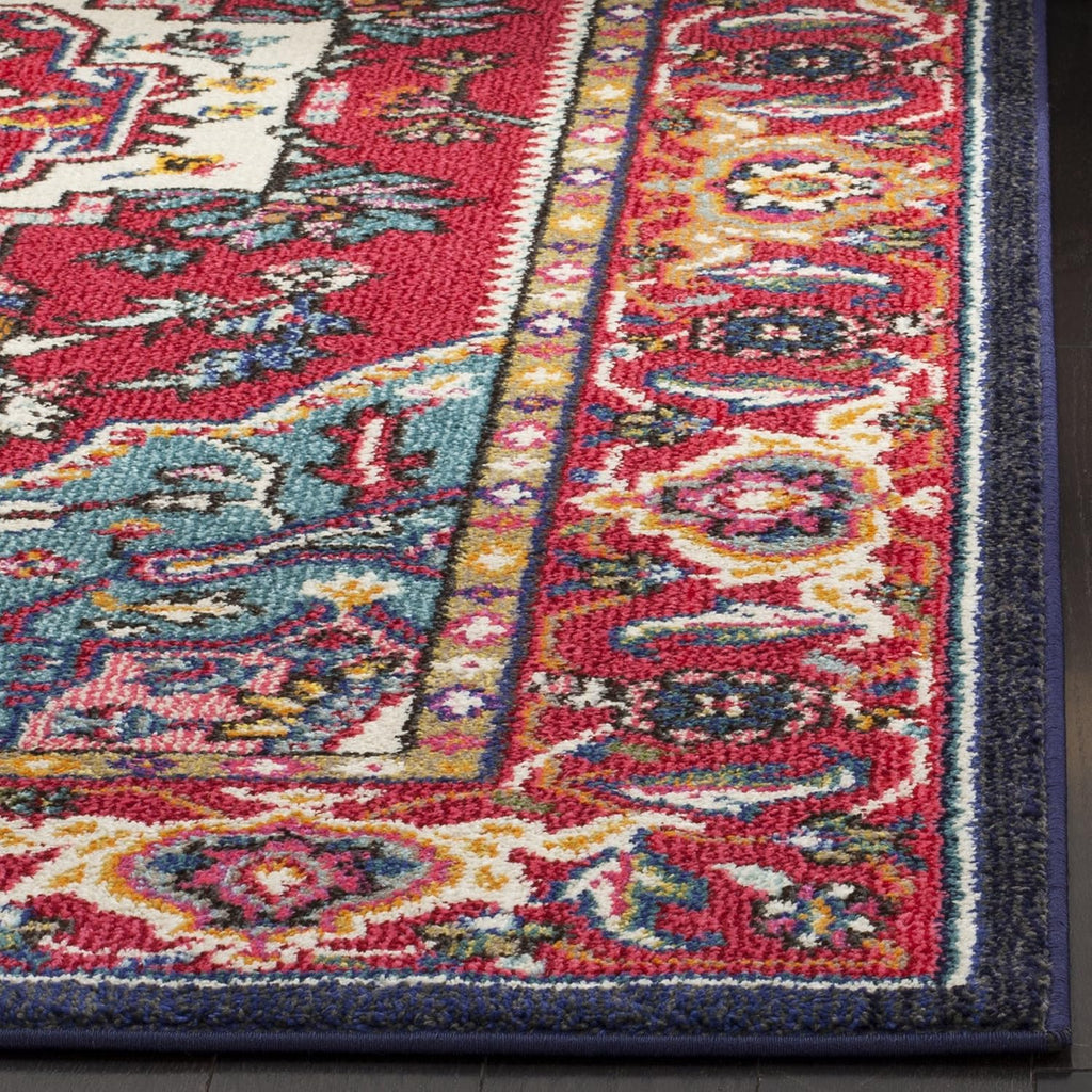 Monaco Collection Runner Rug, Red & Turquoise, Boho Oriental Medallion Design, Non-Shedding & Easy Care