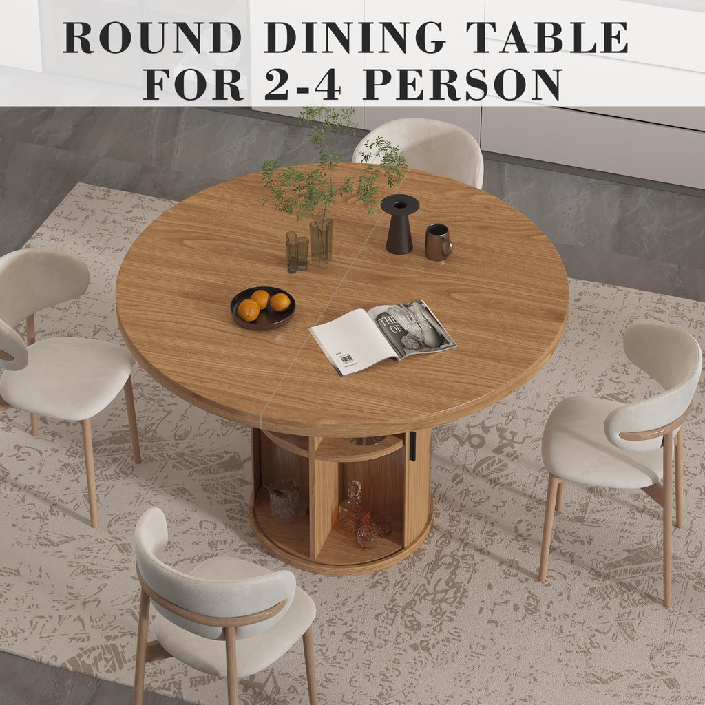 35.5'' Round Dining Table for 2-4, Small Dining Table with Storage Shelf, Modern Fluted Dining Room Table, Wood Base