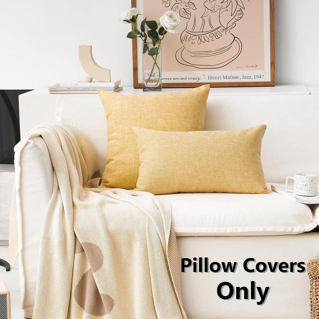 Yellow 20x20 Pillow Cover Textured Linen Throw Pillows, 50cm, 20 Inch, Yellow