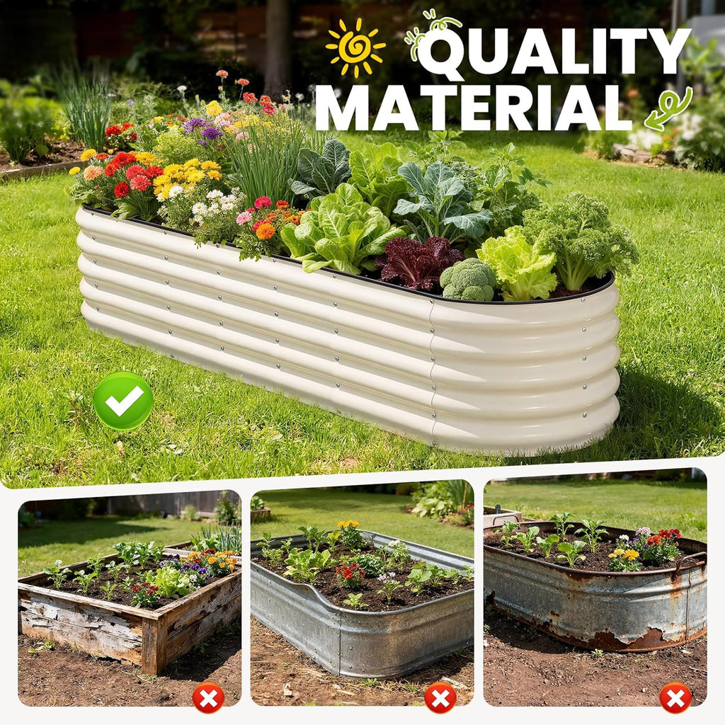 Galvanized Raised Garden Bed 8×2×1.5 FT, Round Metal Raised Garden Bed Outdoor Planter Box with Open Bottom