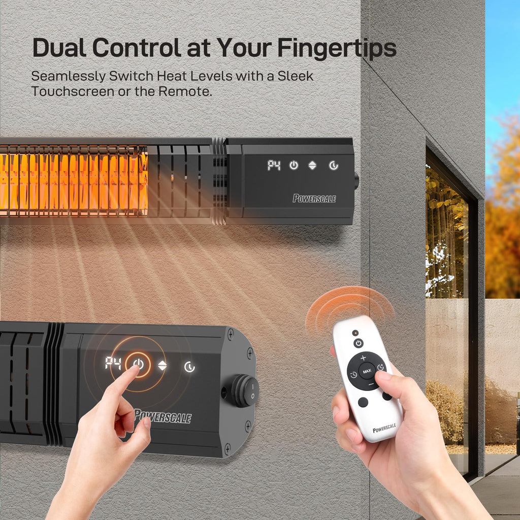Infrared Heater 1500W with Remote, 2.5s Instant Heat & Memory Function, Electric Patio Heater 4 Heat Levels, IP65