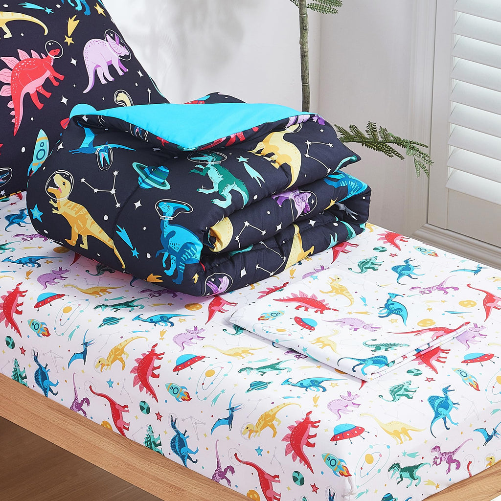 Toddler Bedding Set, Toddler Bed Comforter Sets for Girls, Toddler Bed Set, Space Dinosaur Printed