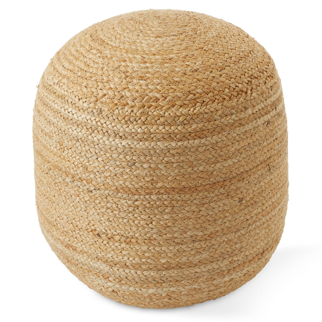 Hand-Braided Jute Pouf Ottoman Footrest, 18" W x 18" D x 18" H - Round, Natural Woven Boho Floor Cushion, Home Decor