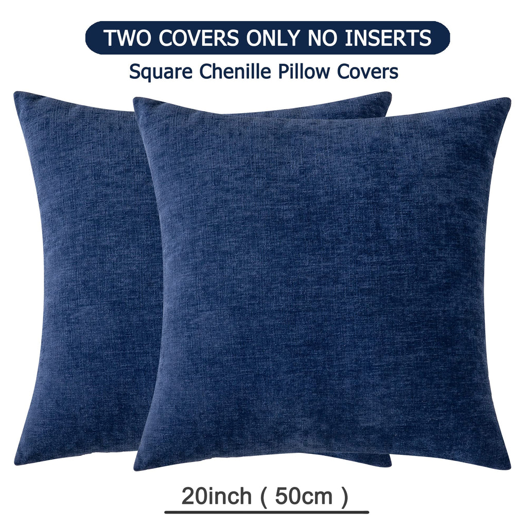 Decorative Square Throw Pillow Covers 20"x20" Inch Set of 2, Super Soft Chenille Pillows Farmhouse Fall Pillowcase