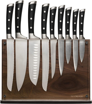 Stylish Large Magnetic Knife Holder - Holds 16+ Knives - Walnut Wooden Knife Block Without Knives - Wide Kitchen
