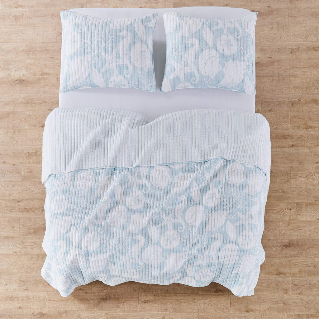 Stillwater Quilt Set - Quilt and Two Shams - Coastal - Blue and White - Quilt (106x92in.) and Shams