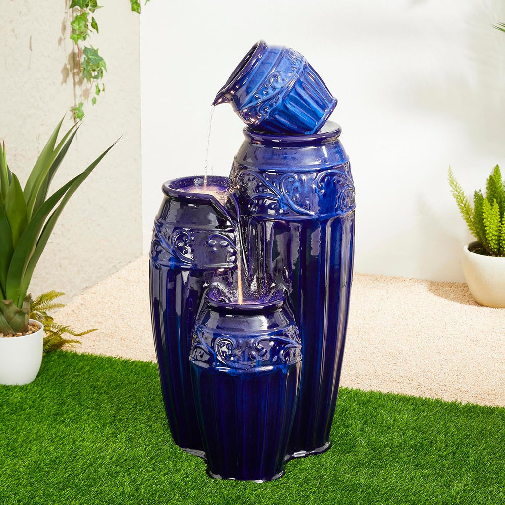 35.5" H Oversized Outdoor Water Fountain with LED Lights and Pump