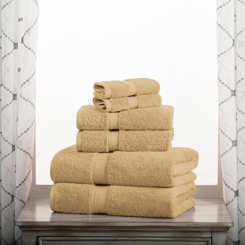 BNM Egyptian Cotton 6-Piece Towel Set, Includes 2 Face Towels, 2 Hand Towels, and 2 Bath Towels, Attached Loop for