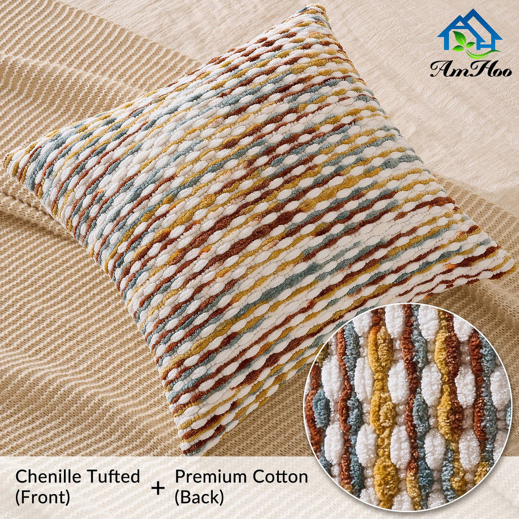 Set of 2 Boho Chenille Pillow Cover, 20 x 20-Inch Brown