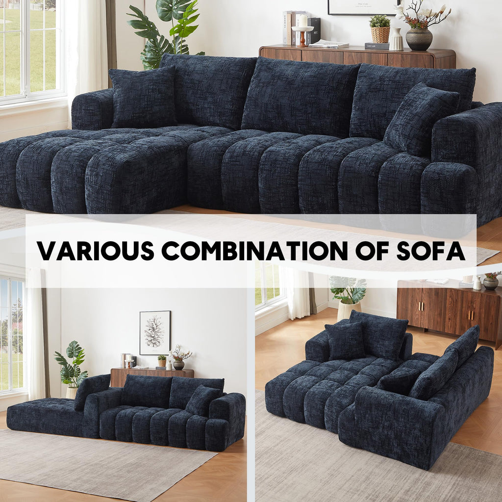 108" Cloud Modular Sectional Sofa Couch with Deep Seat, Modern L-Shaped Boneless Couch with Chaise, Comfy Chenille
