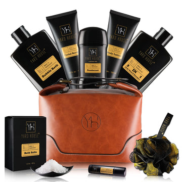 Bath and Body Gift Set for Men - Sandalwood Amber - Birthday, Christmas, Fathers Day Gifts From Wife Daughter Son for