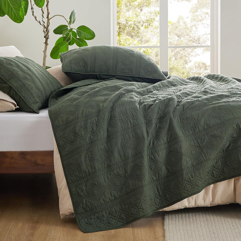 100% Cotton Quilt Set - Queen Bedspread, Lightweight Soft Bed Coverlet, PureWoven, 3-Piece Cozy Stitching Quilt Set