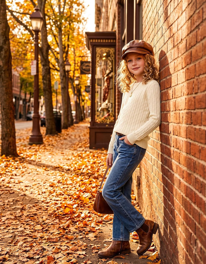 Girls Sweaters Long Sleeve Crew Neck Pullover Sweater Jumper Tops
