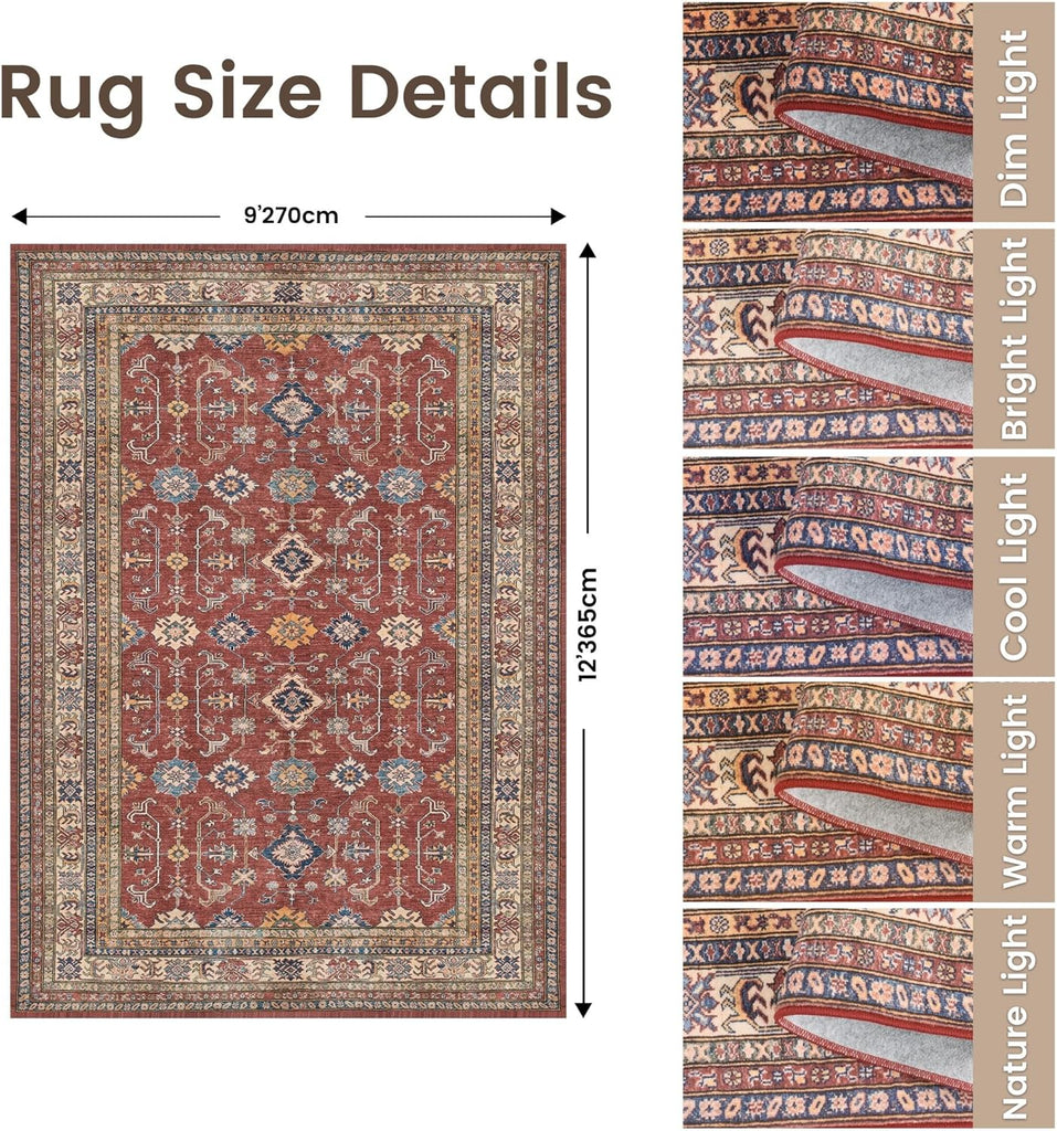 9x12 Area Rug - Stain Resistant Washable Area Rug, Anti Slip Backing Area Rugs 9x12 Living Room, Vin