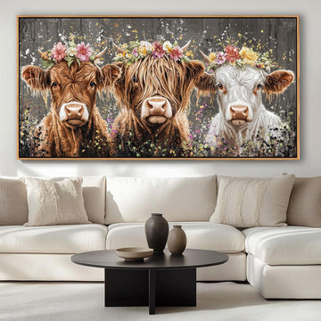 Highland Cow Wall Art - Rustic Farmhouse Wall Art for Country Wall Decor, Vintage Artwork for Walls, Framed Pictures