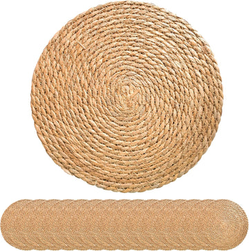 Inch Round Woven Plate Placemats, Farmhouse Rustic Straw Braided Chargers Place Mats, Large Boho Cattail - Set of 15