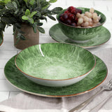 Oceanus 16 Piece Round Shape Porcelain Double Bowl Dinnerware Set, Tableware Set, Table Setting- Service for 4 (Green)