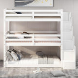 Solid Wood Triple Bunk Bed Twin with Storage Stairs and Shelves for Saving Space, Can Bed Separated Into 2 Beds