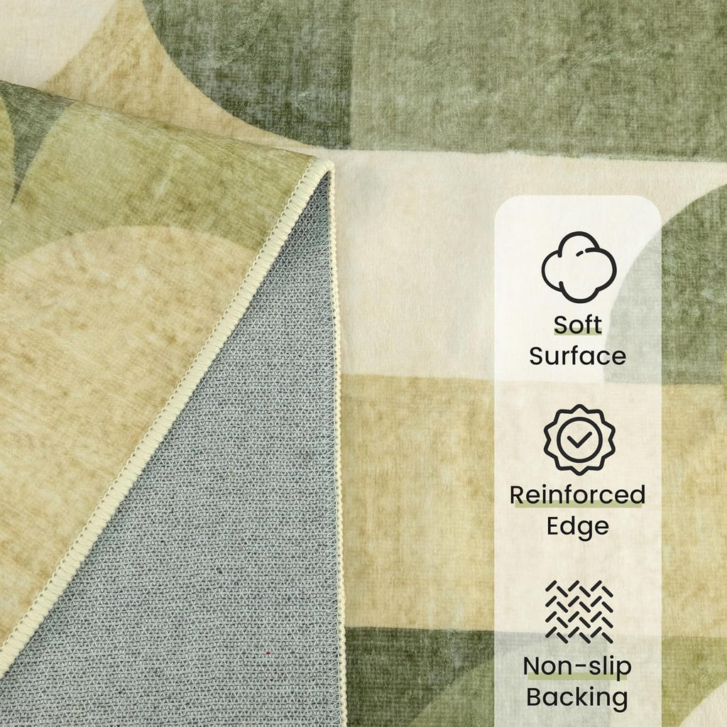 Green Rug 3x5 Washable Area Rugs for Bedroom Living Room Kitchen Entryway Bedside,Modern Geometric Non Slip Small Carpet