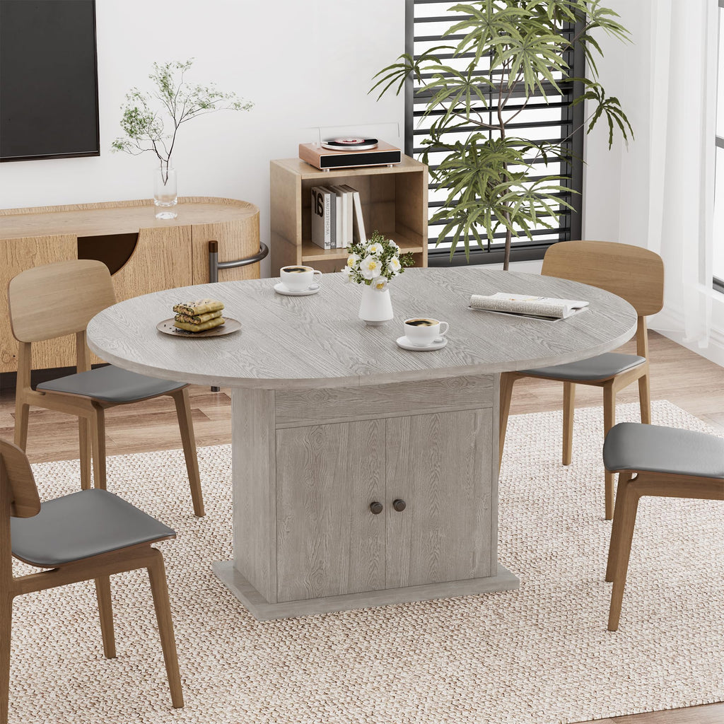 43.3in-59in Extendable Round Dining Table for 4-8, Modern Expandable Kitchen Oval Dining Table, Space Saving Circle