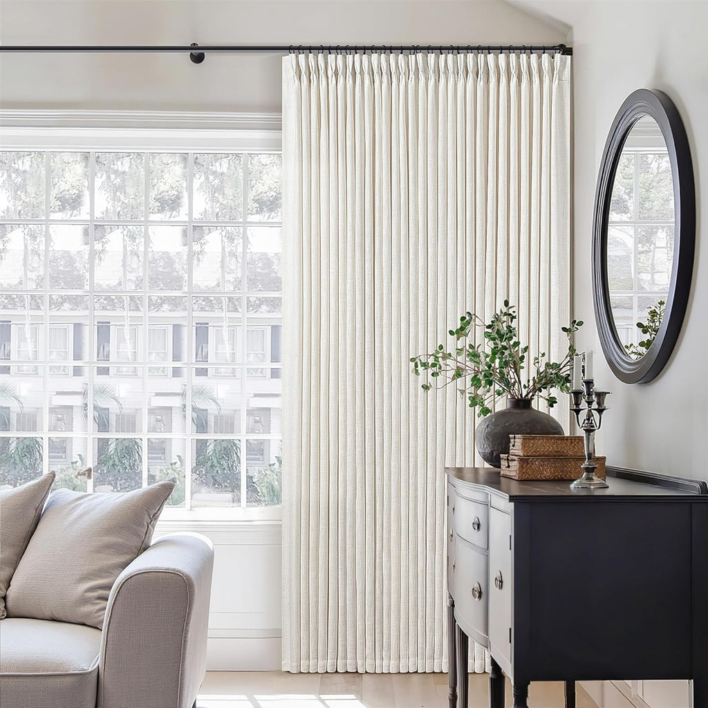 Natural Pinch Pleated Linen Curtains 84 Inch Length 2 Panels for Living Room Bedroom Textured Cream Ivory Birch Semi