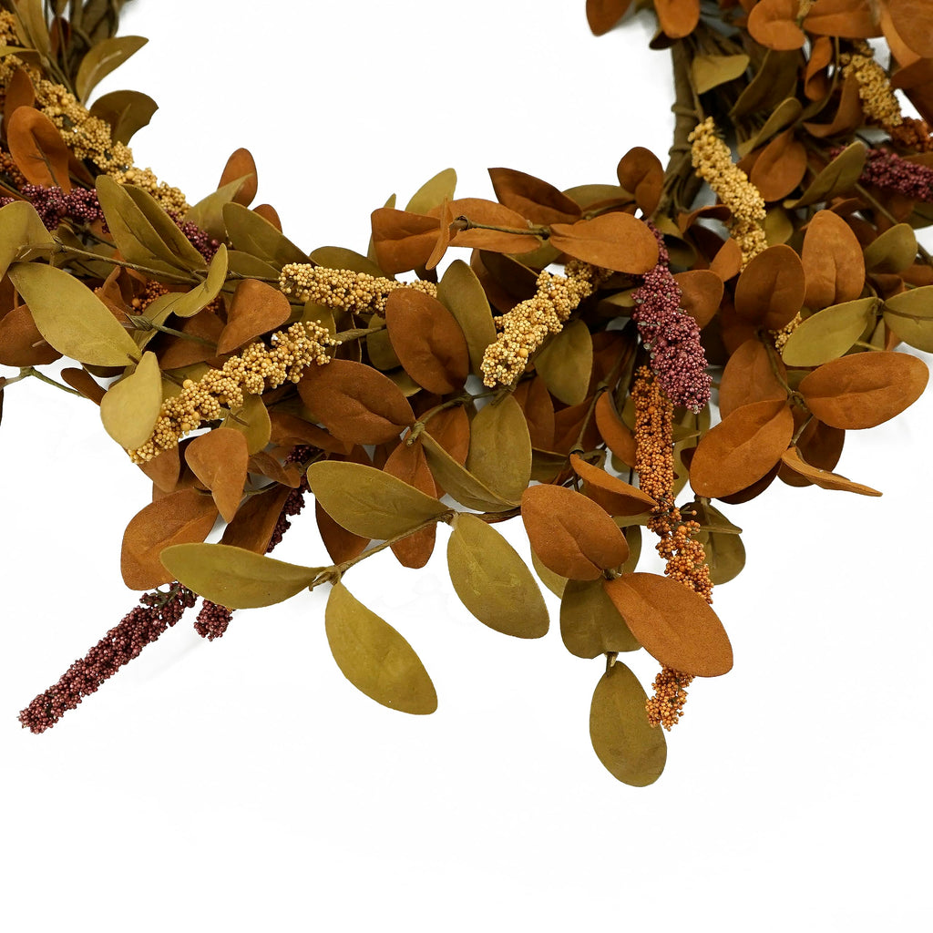 20 inch Fall Wreath Autumn Door Wreath with Eucalyptus Leaves, Mixed Grain for Front Door Farmhouse Indoor Outdoor