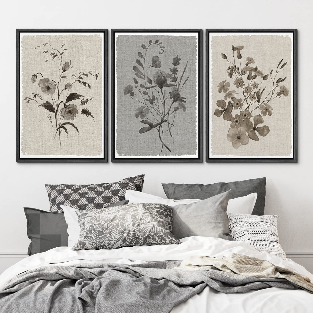 Framed Canvas Print Wall Art Floral Botanical Retro Wildflower Bouquet Vintage Classic Illustrations Fine Art